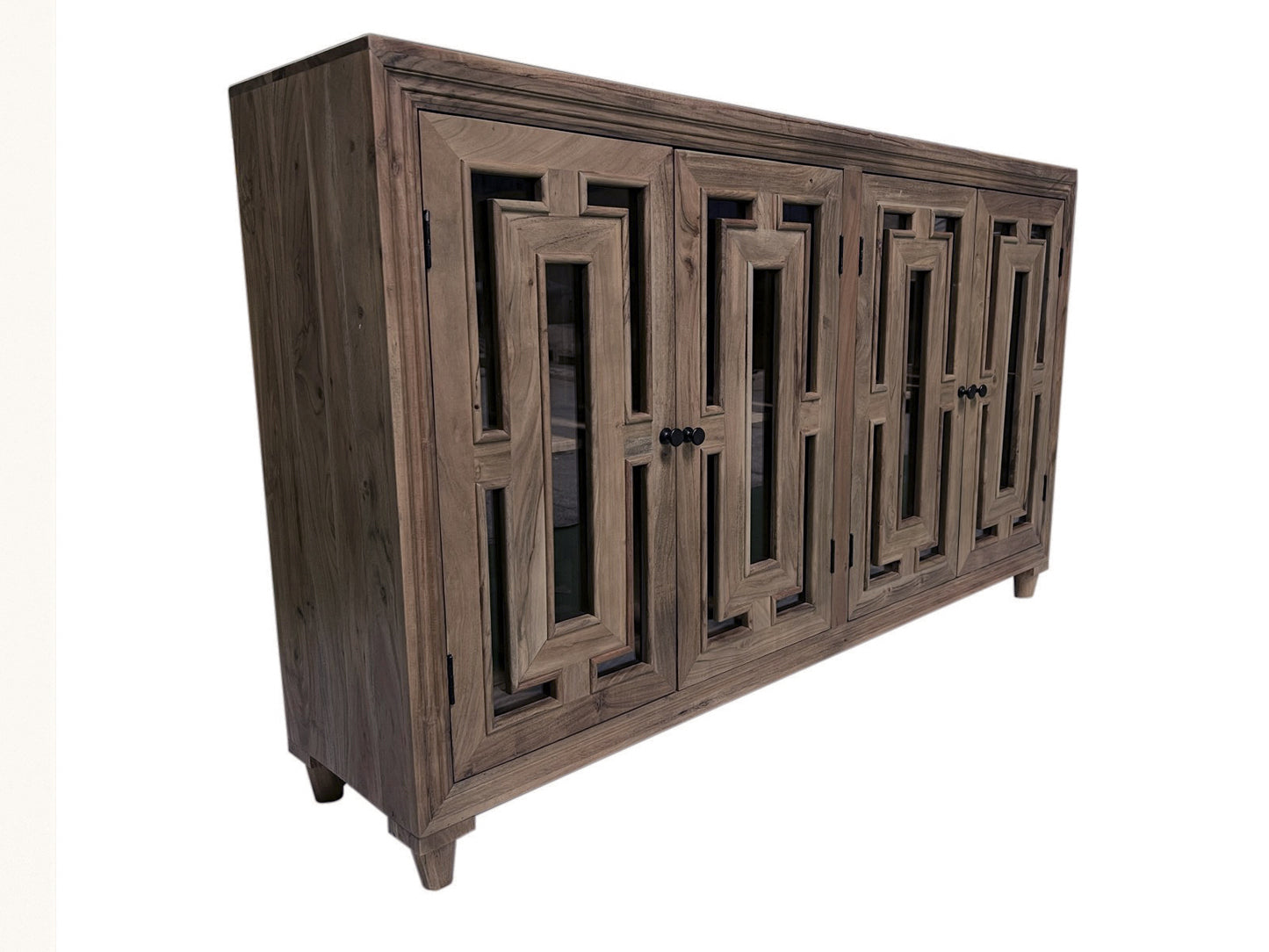 Dominic 71" Acacia 4 Door Glass Front Sideboard - Natural + Smoke