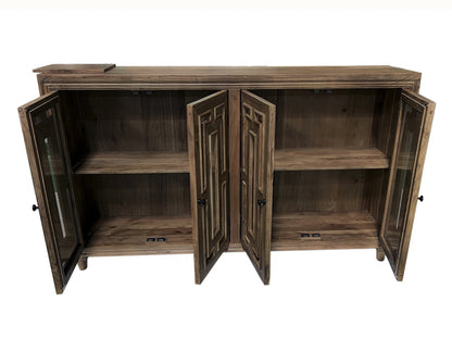 Dominic 71" Acacia 4 Door Glass Front Sideboard - Natural + Smoke