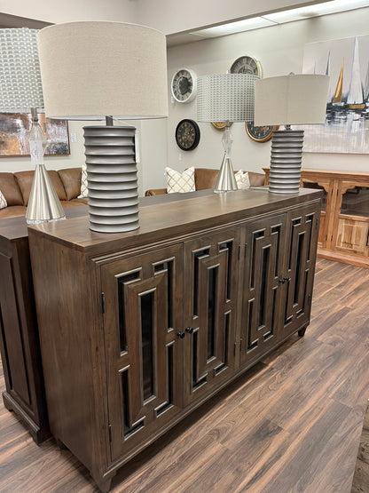 Dominic 71" Acacia 4 Door Glass Front Sideboard - Natural + Smoke