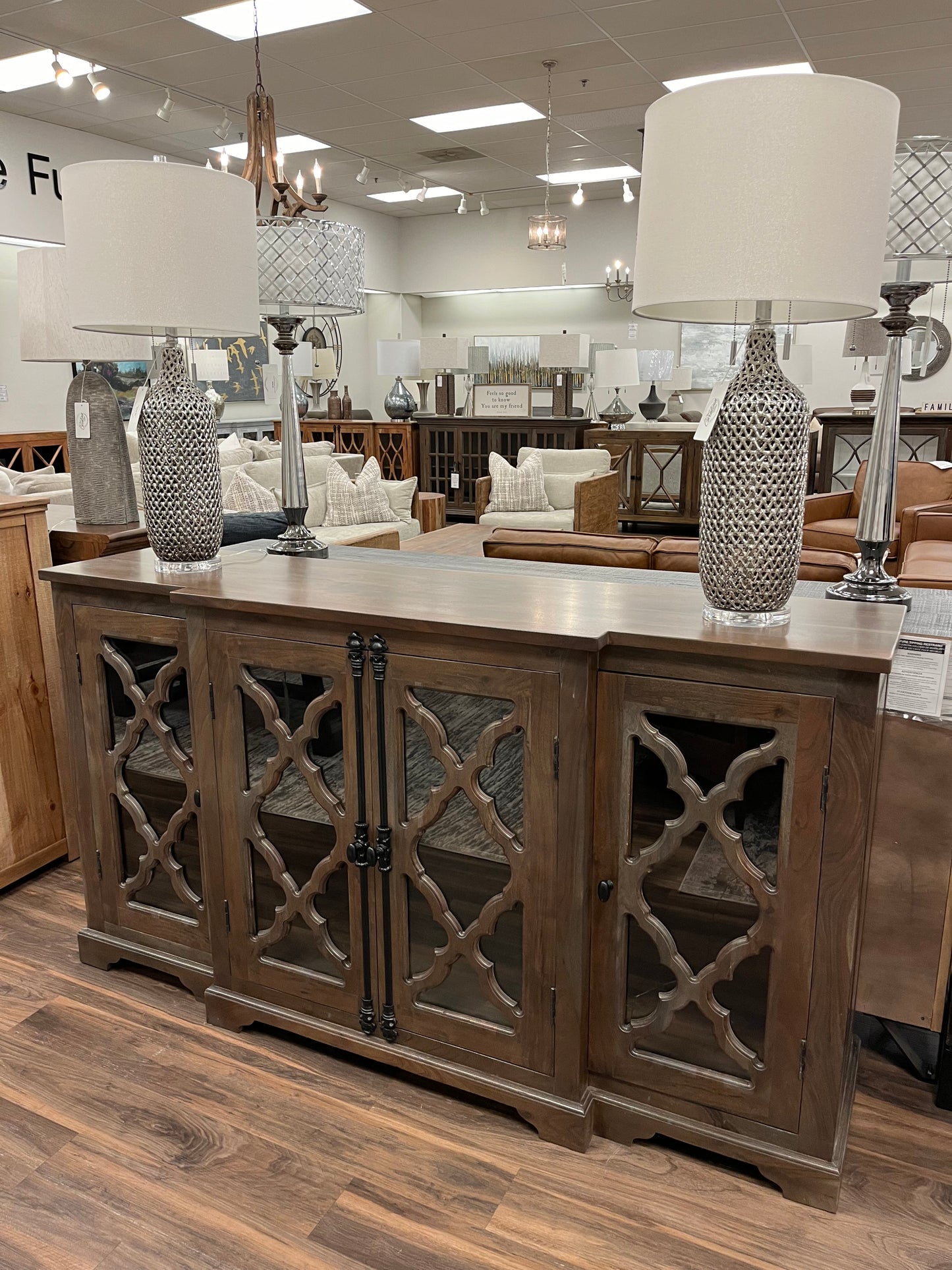 Charlene 72" Acacia 4 Door Breakfront Sideboard - Natural + Smoke