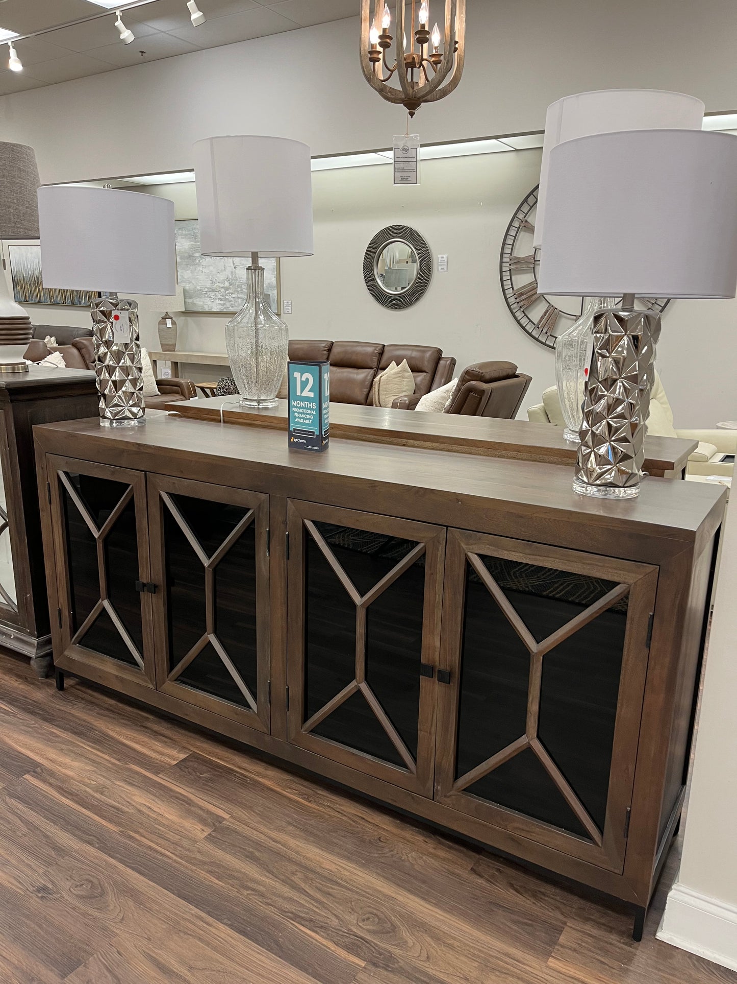 Candace 82" Smoked Glass 4 Door Sideboard - Natural + Smoke