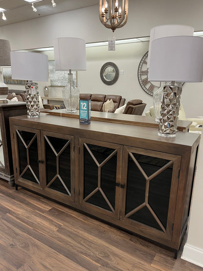 Candace 82" Smoked Glass 4 Door Sideboard - Natural + Smoke