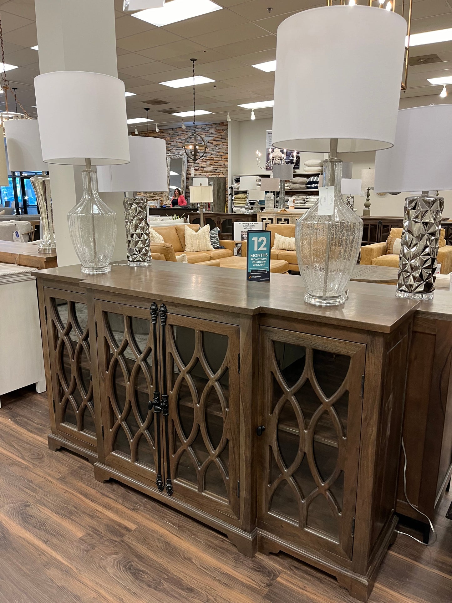 Clarissa 72" Acacia 4 Door Breakfront Sideboard - Natural + Smoke