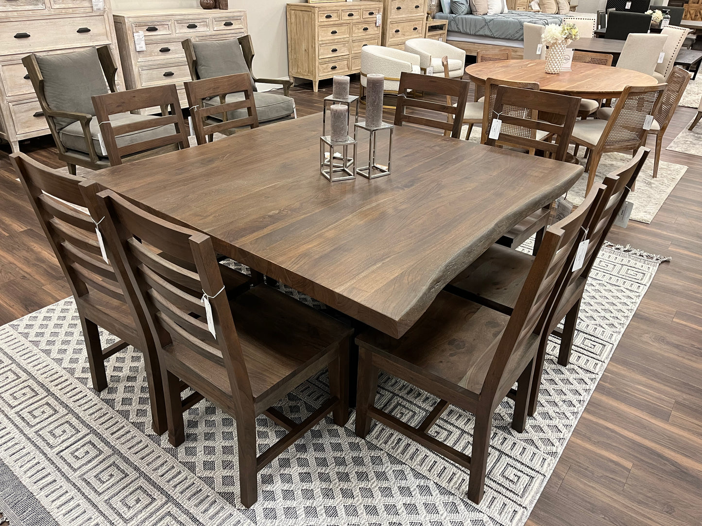 Malcolm 60" Acacia Live Edge Square Dining Table - Natural + Smoke