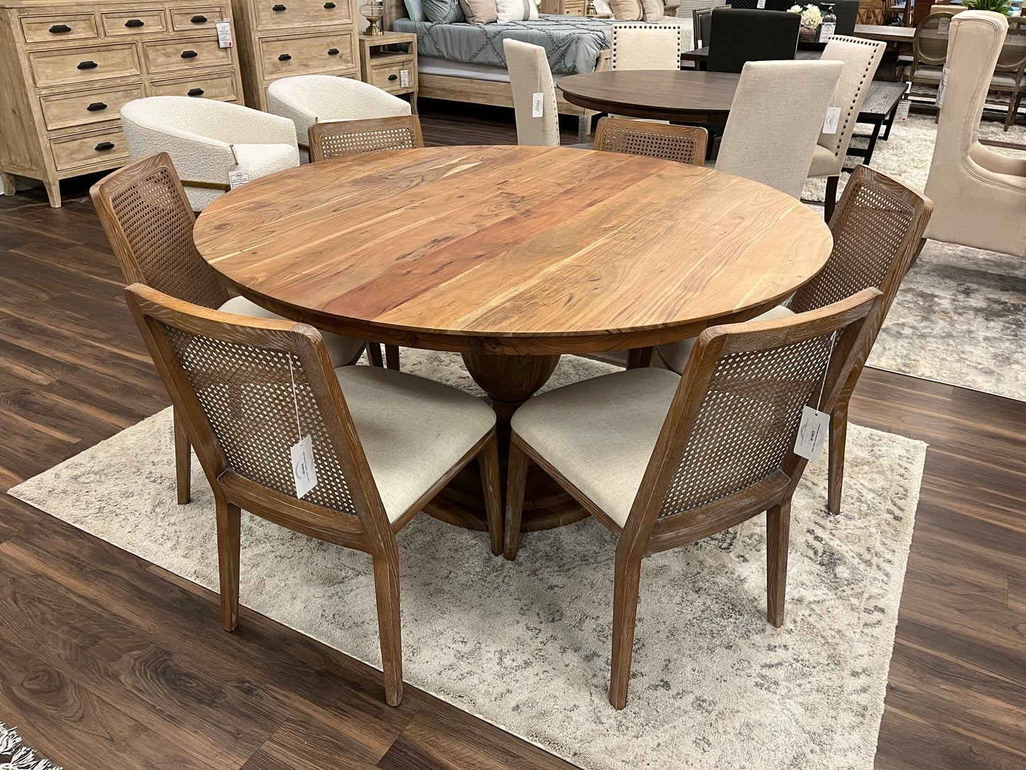 Clancy 60" Acacia Round Pedestal Dining Table - Natural