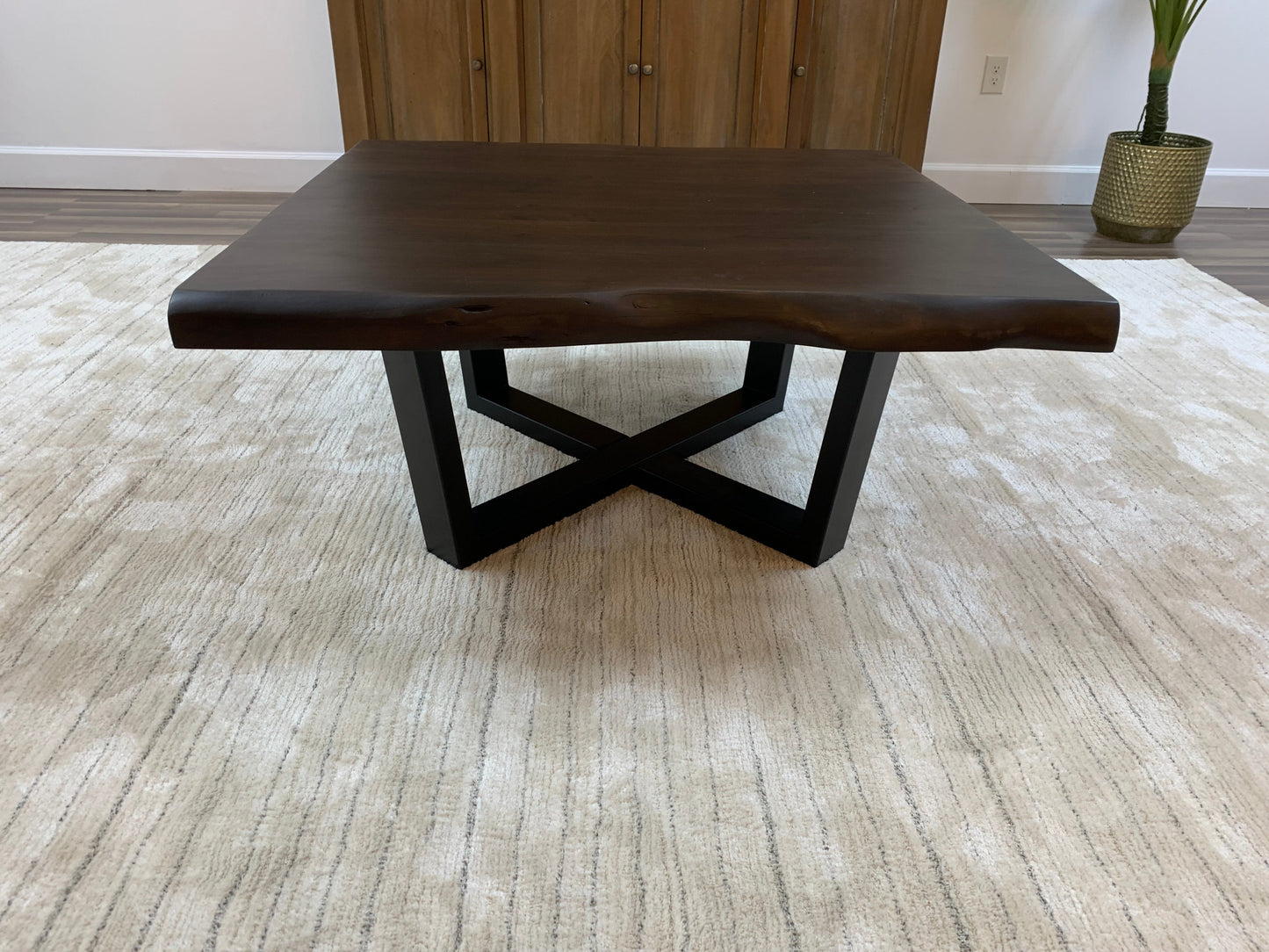 Malcolm Acacia 40" Square Live Edge Coffee Table - Natural + Black