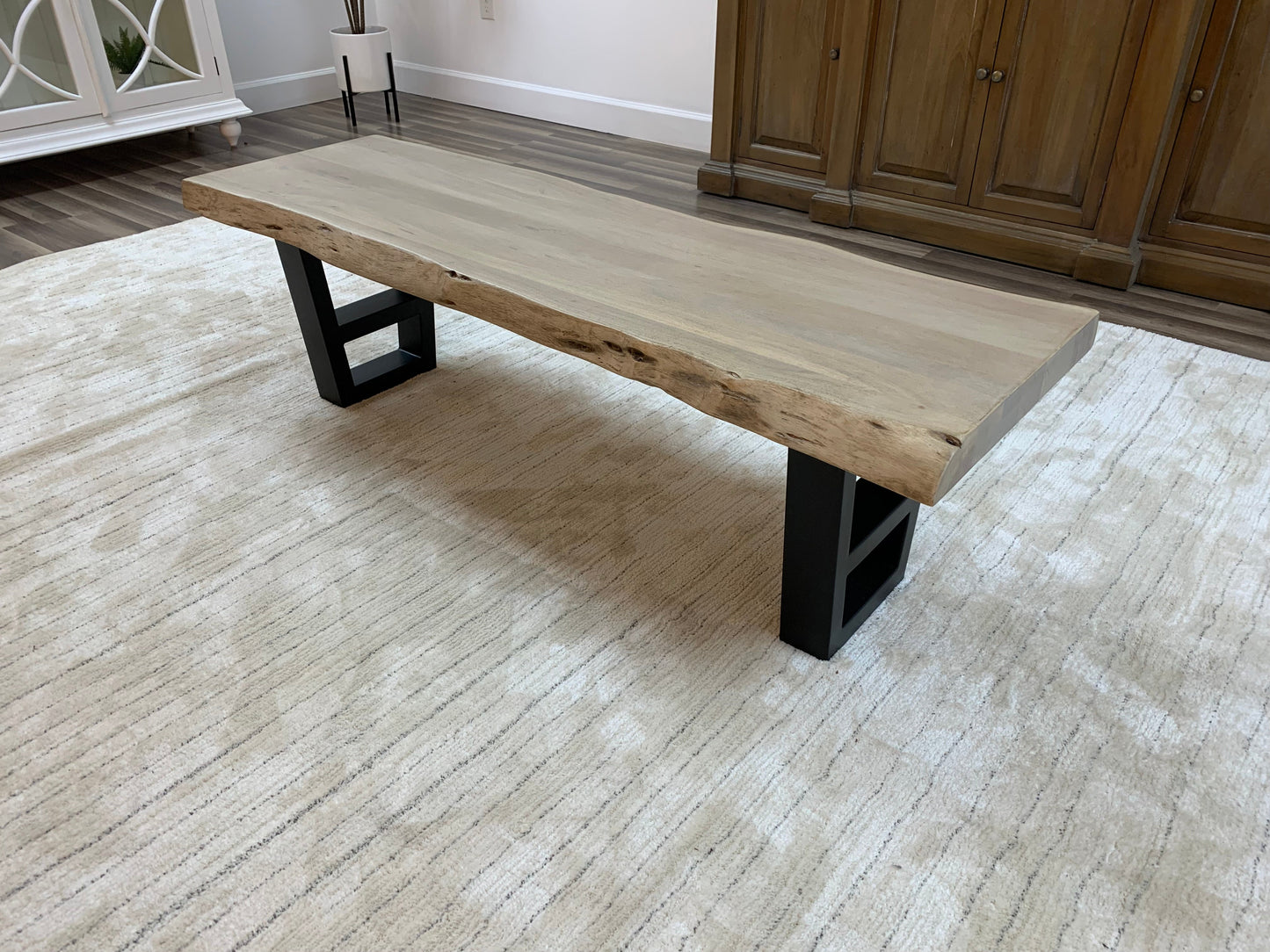 Malcolm 72" Acacia Live Edge Dining Bench - New White Wash