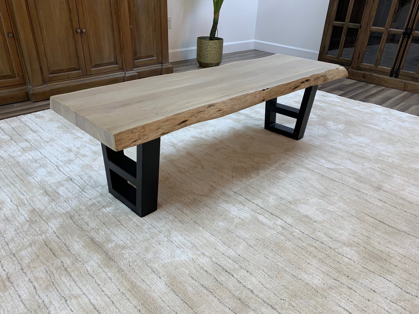 Malcolm 72" Acacia Live Edge Dining Bench - New White Wash