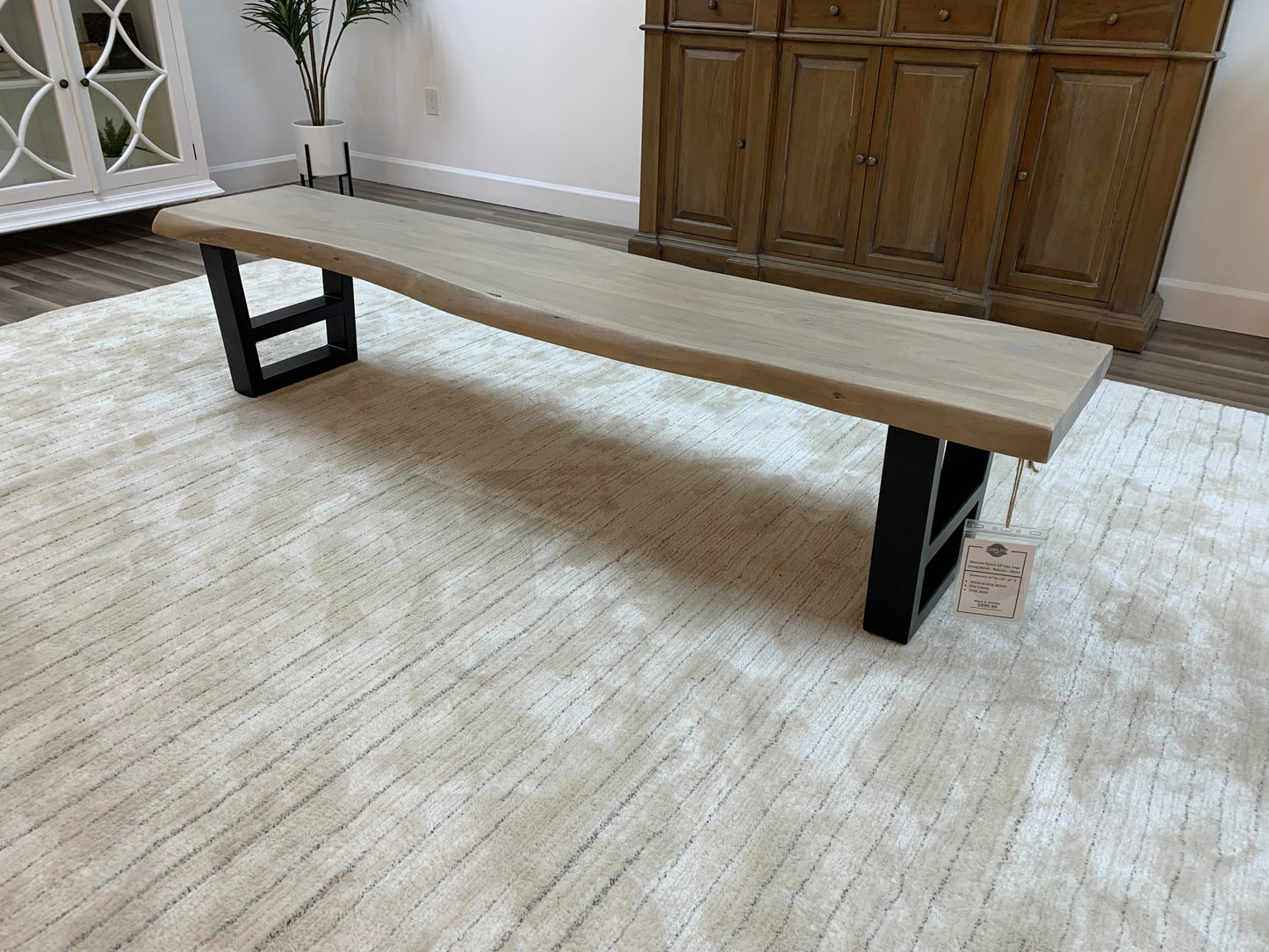 Malcolm 84" Acacia Live Edge Dining Bench - New White Wash