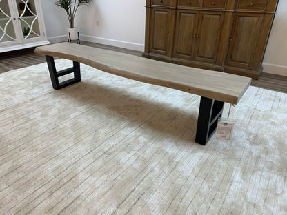 Malcolm 84" Acacia Live Edge Dining Bench - New White Wash