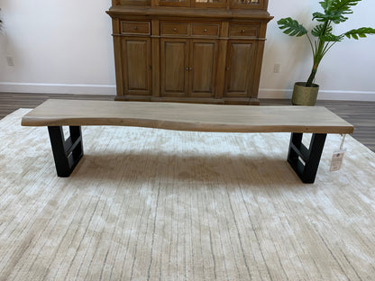 Malcolm 84" Acacia Live Edge Dining Bench - New White Wash