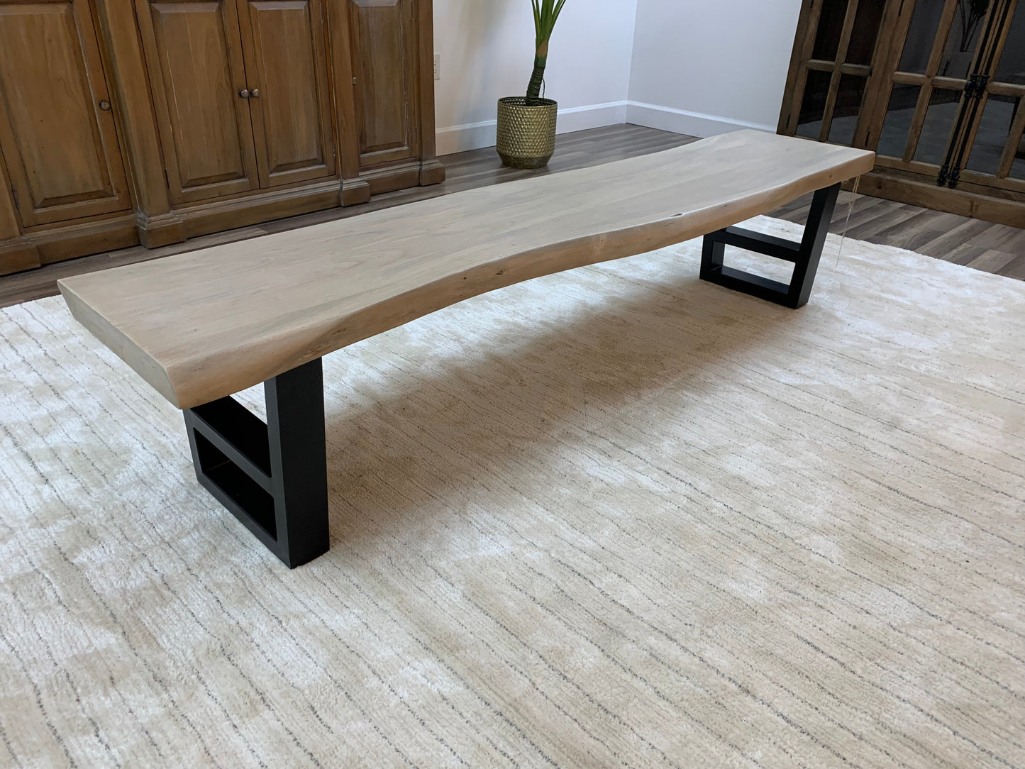 Malcolm 84" Acacia Live Edge Dining Bench - New White Wash