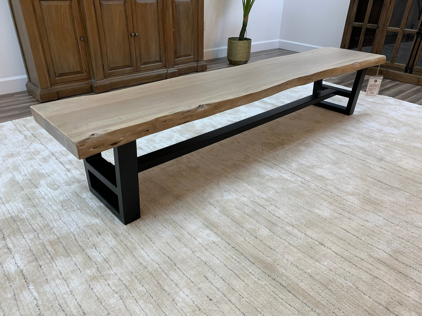 Malcolm 96" Acacia Live Edge Dining Bench - New White Wash