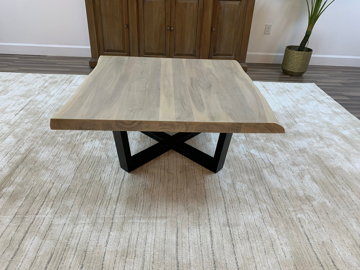 Malcolm Acacia 40" Square Live Edge Coffee Table - New White Wash