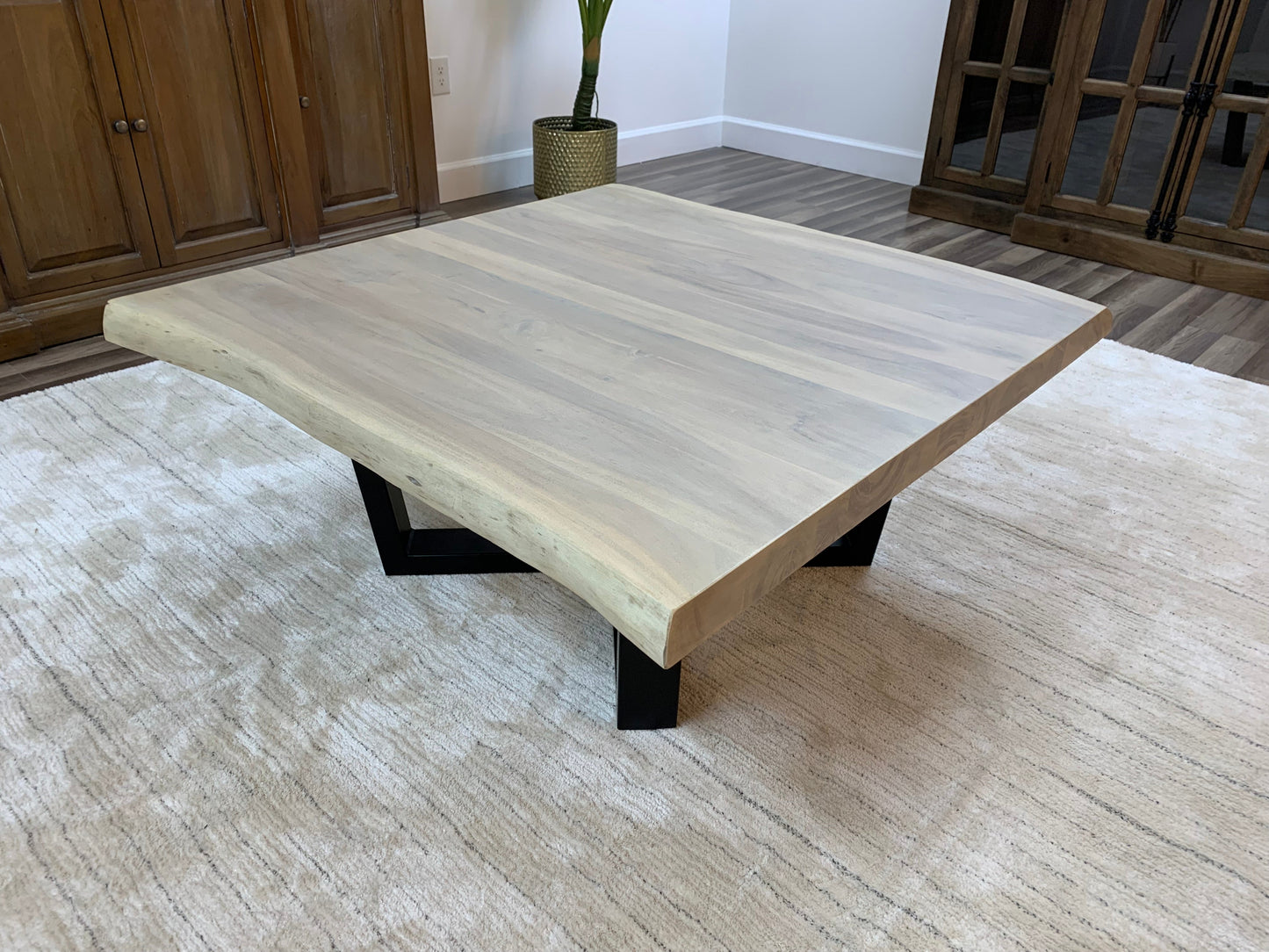 Malcolm Acacia 40" Square Live Edge Coffee Table - New White Wash