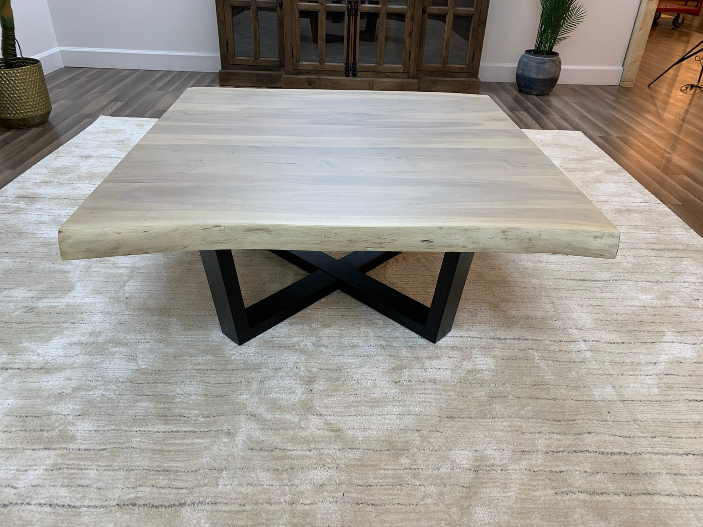 Malcolm Acacia 40" Square Live Edge Coffee Table - New White Wash