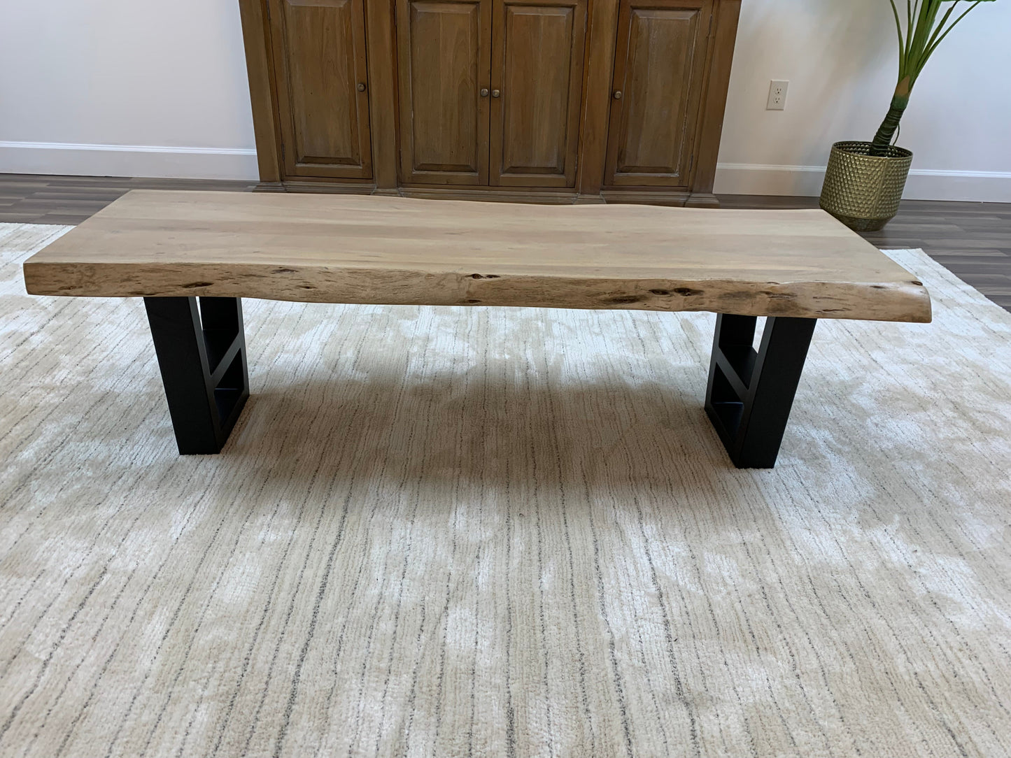 Malcolm 60" Acacia Live Edge Dining Bench - New White Wash