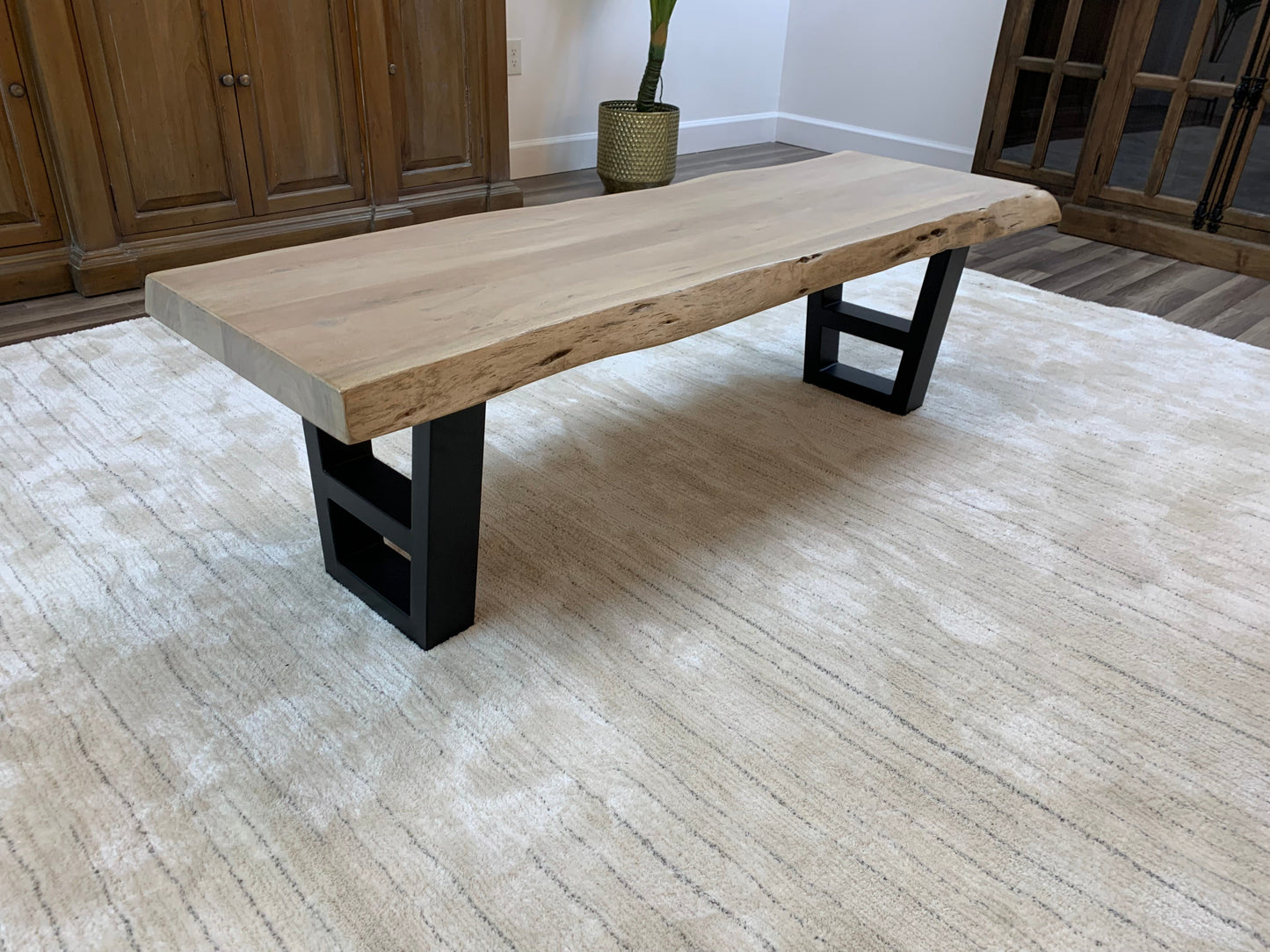 Malcolm 60" Acacia Live Edge Dining Bench - New White Wash