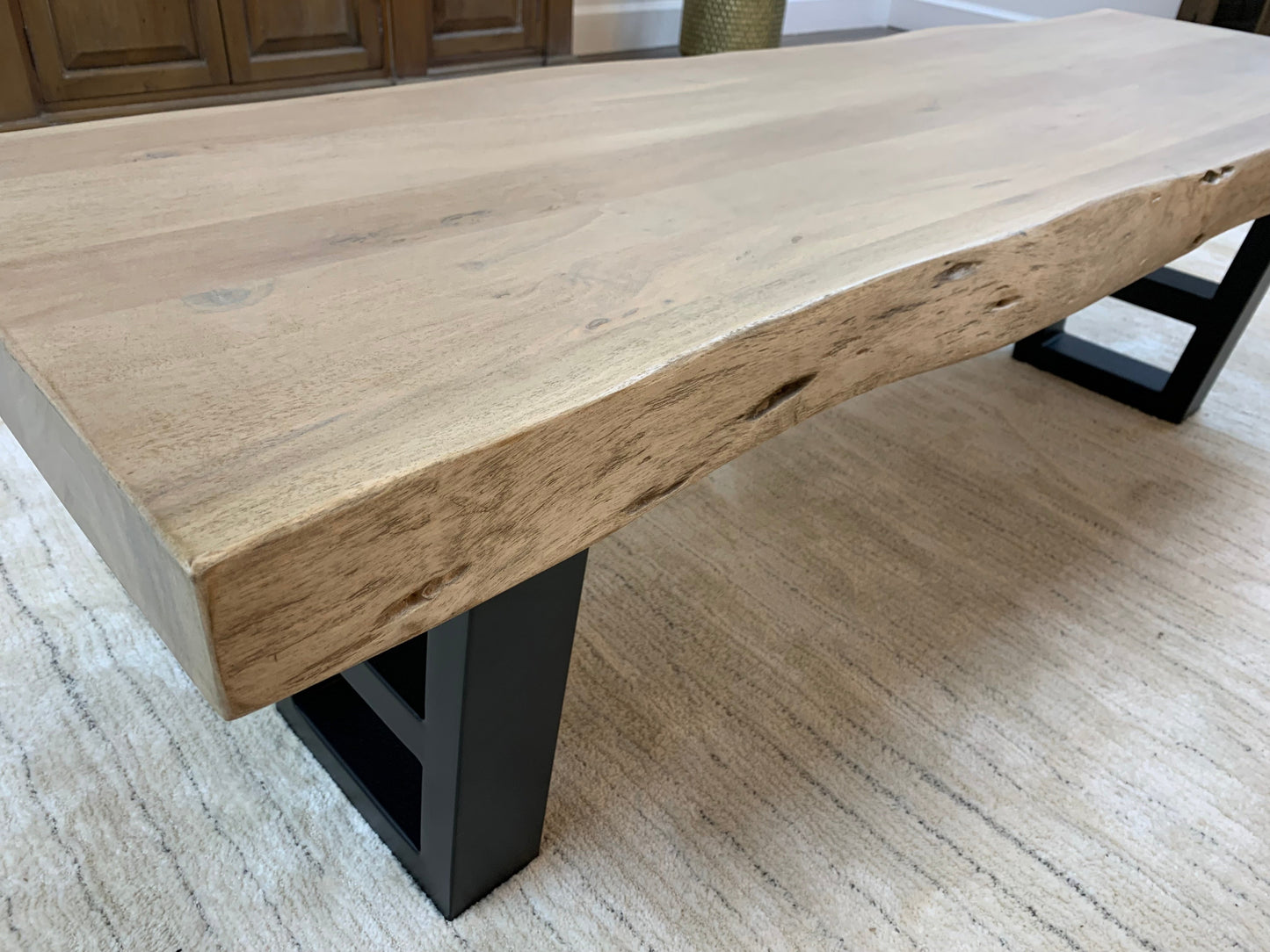 Malcolm 60" Acacia Live Edge Dining Bench - New White Wash