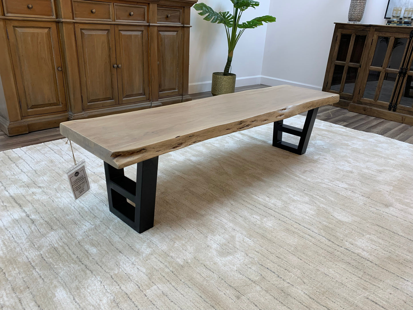 Malcolm 72" Acacia Live Edge Dining Bench - New White Wash