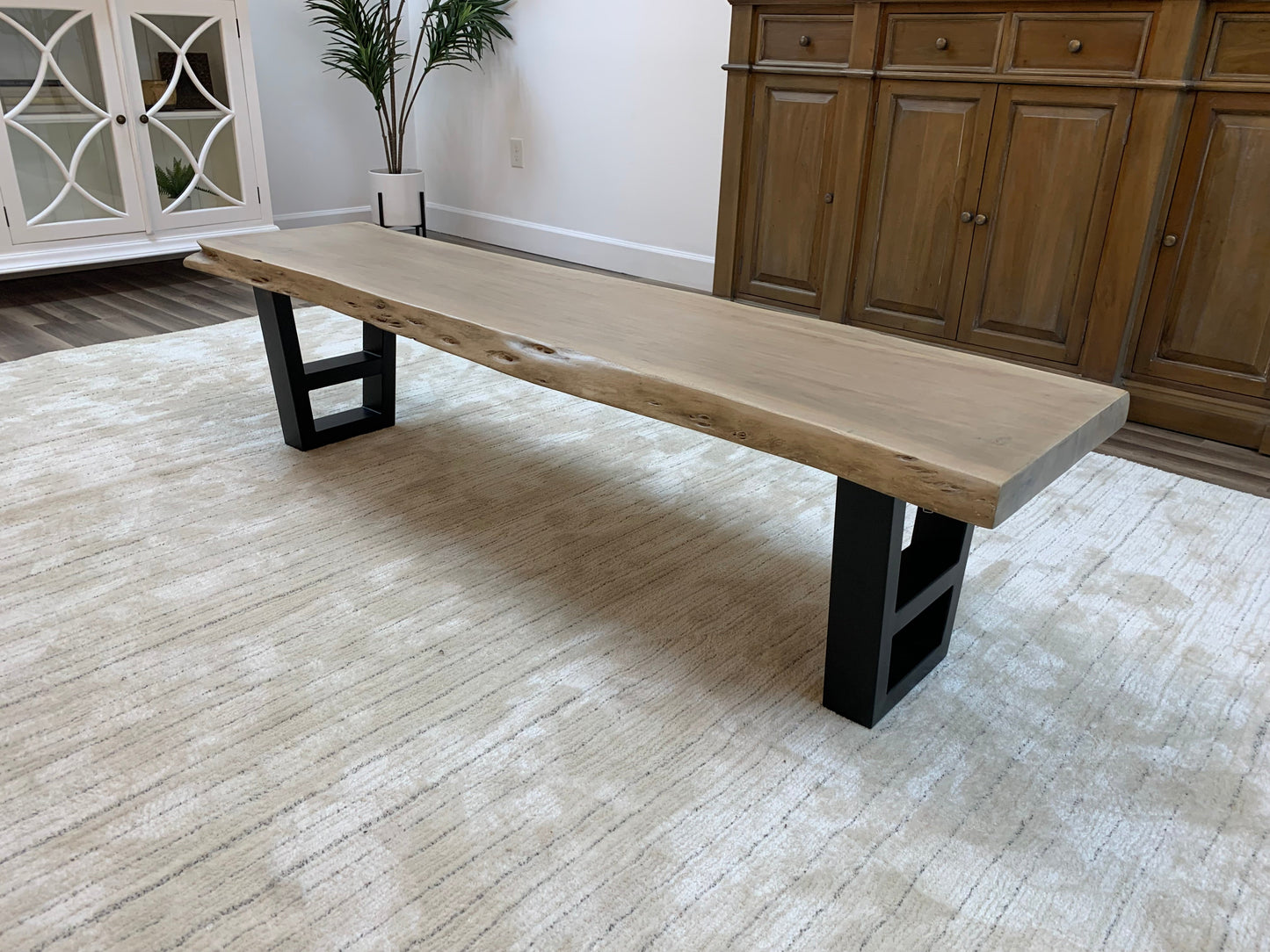 Malcolm 72" Acacia Live Edge Dining Bench - New White Wash