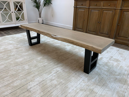 Malcolm 72" Acacia Live Edge Dining Bench - New White Wash