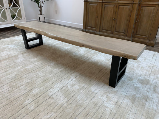 Malcolm Acacia 84″ Live Edge Dining Bench — White Wash