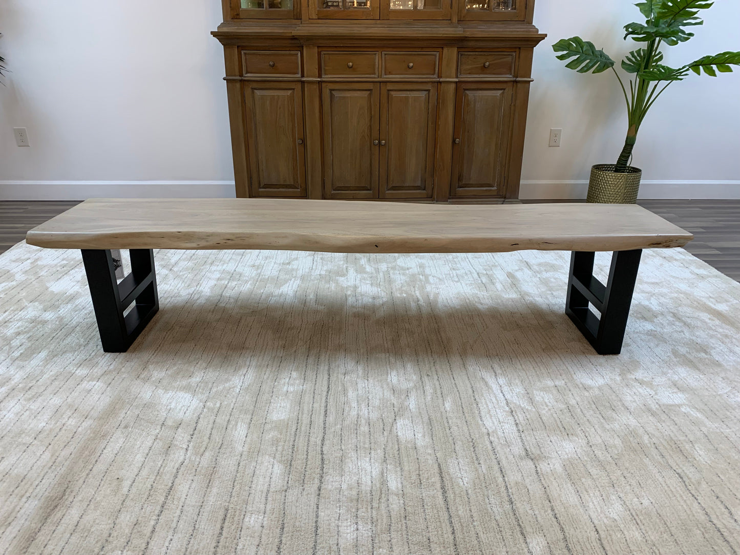 Malcolm 84" Acacia Live Edge Dining Bench - New White Wash