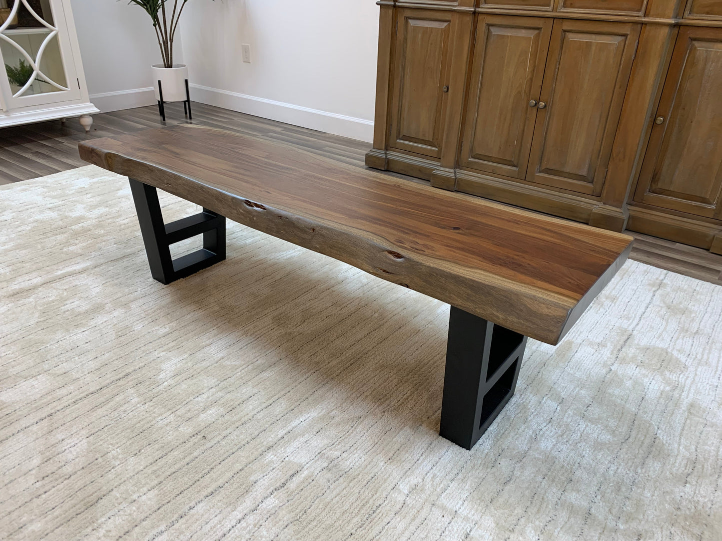 Malcolm 72" Acacia Live Edge Dining Bench - Natural + Gray