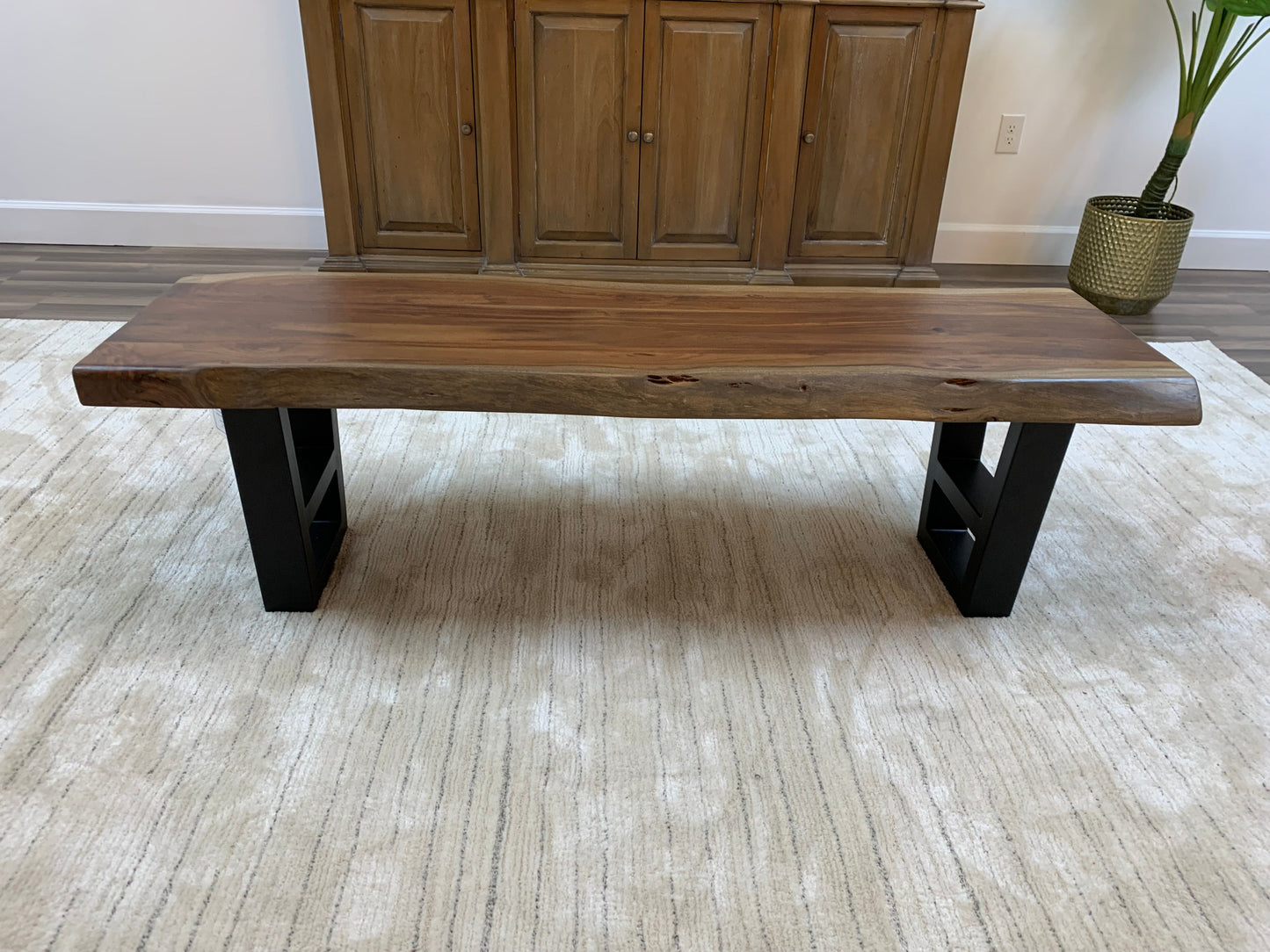 Malcolm 72" Acacia Live Edge Dining Bench - Natural + Gray