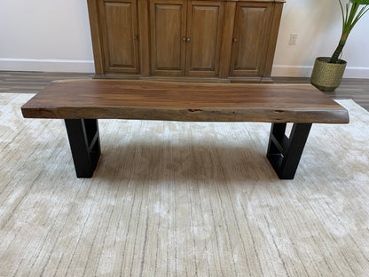 Malcolm 72" Acacia Live Edge Dining Bench - Natural + Gray