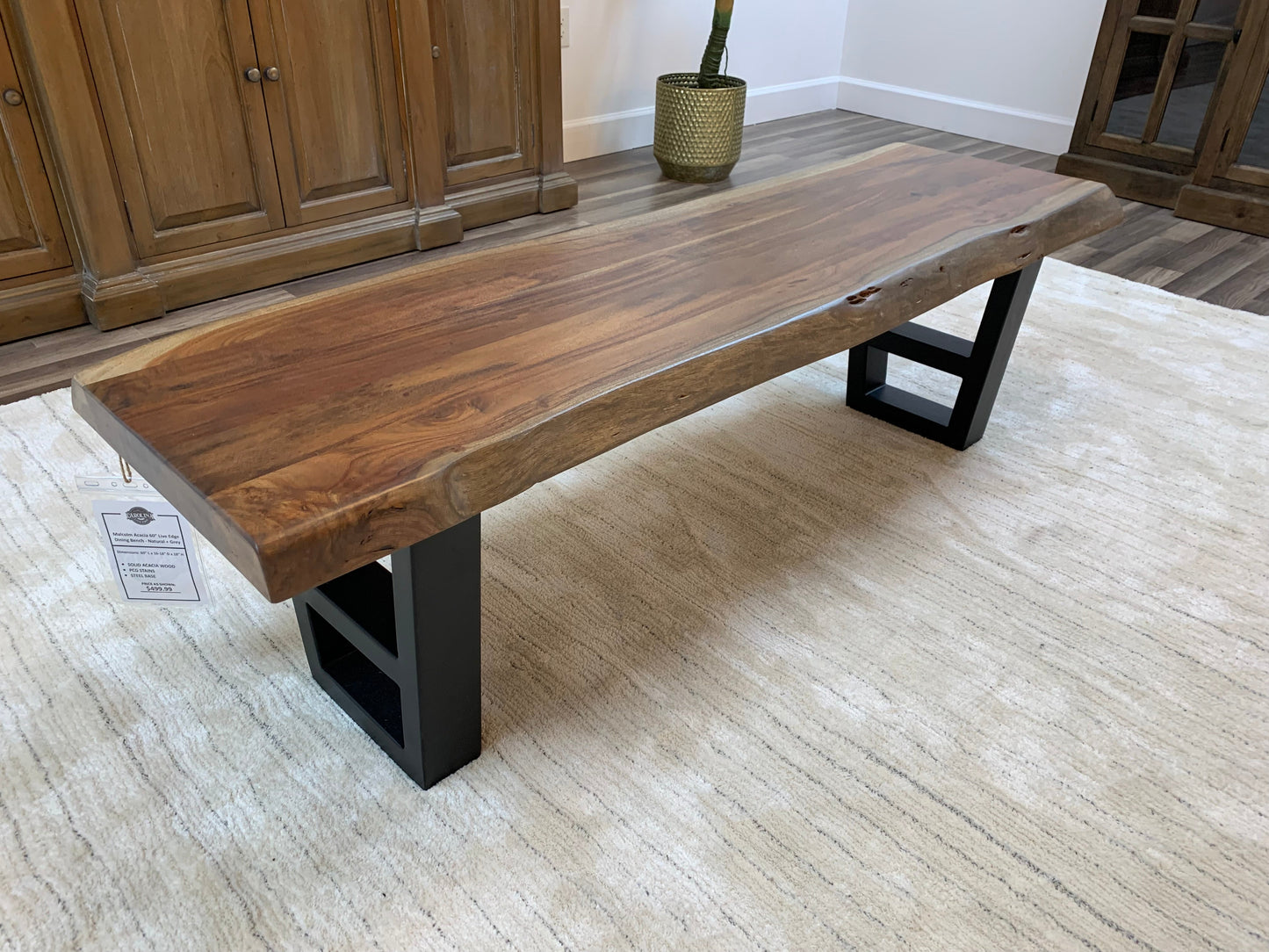 Malcolm 72" Acacia Live Edge Dining Bench - Natural + Gray