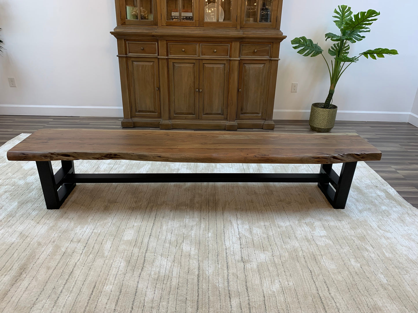 Malcolm 96" Acacia Live Edge Dining Bench - Natural + Gray