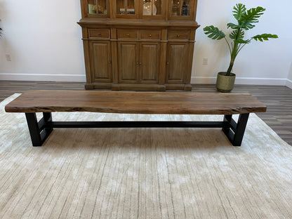 Malcolm 96" Acacia Live Edge Dining Bench - Natural + Gray