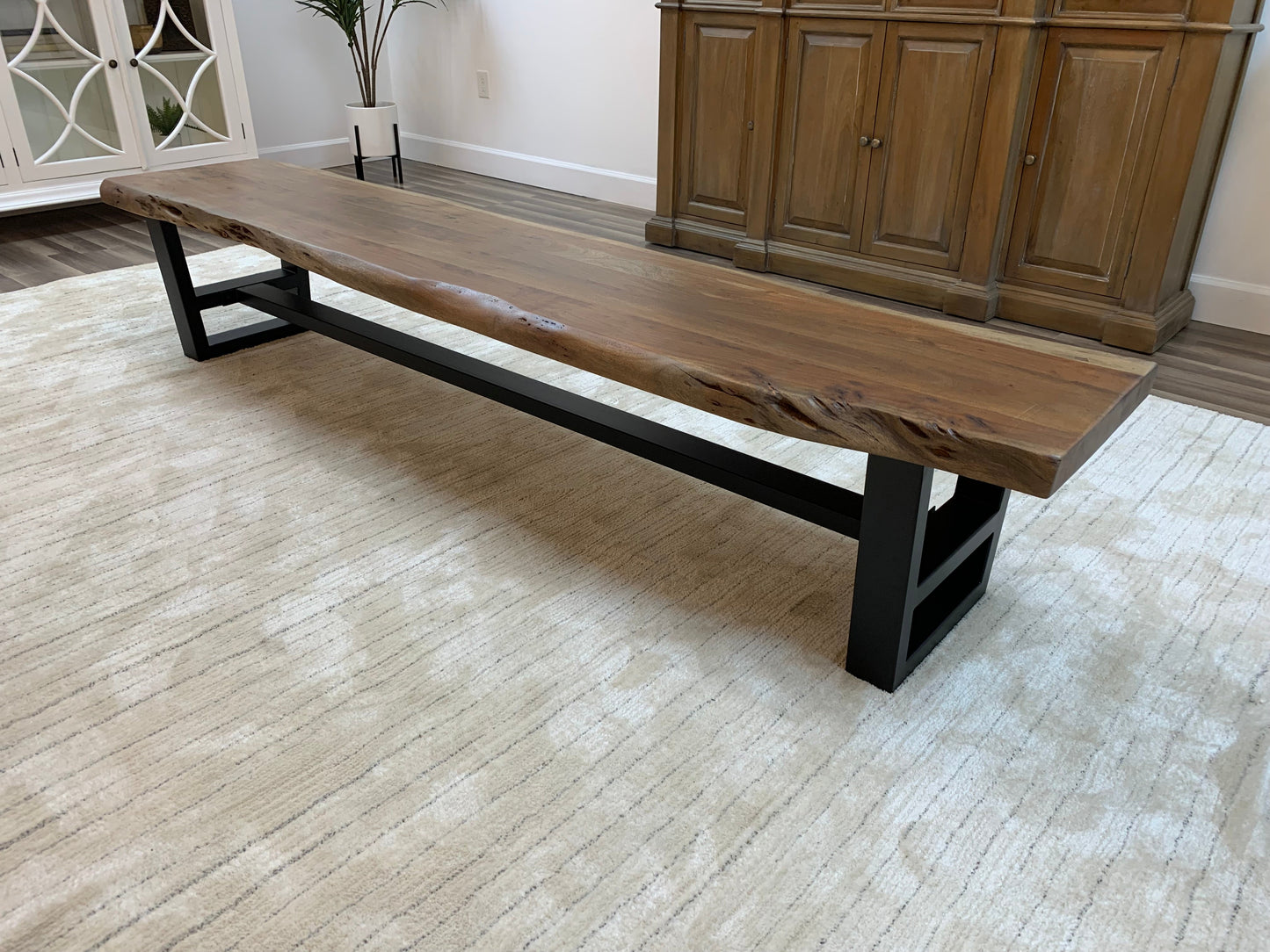 Malcolm 96" Acacia Live Edge Dining Bench - Natural + Gray