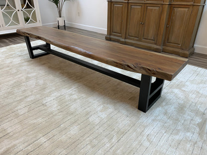Malcolm 96" Acacia Live Edge Dining Bench - Natural + Gray
