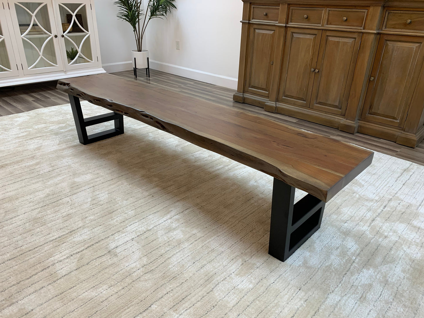 Malcolm 84" Acacia Live Edge Dining Bench - Natural + Gray