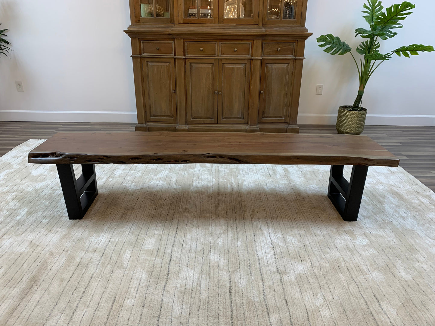 Malcolm 84" Acacia Live Edge Dining Bench - Natural + Gray