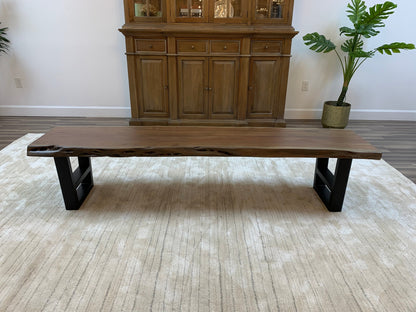 Malcolm 84" Acacia Live Edge Dining Bench - Natural + Gray