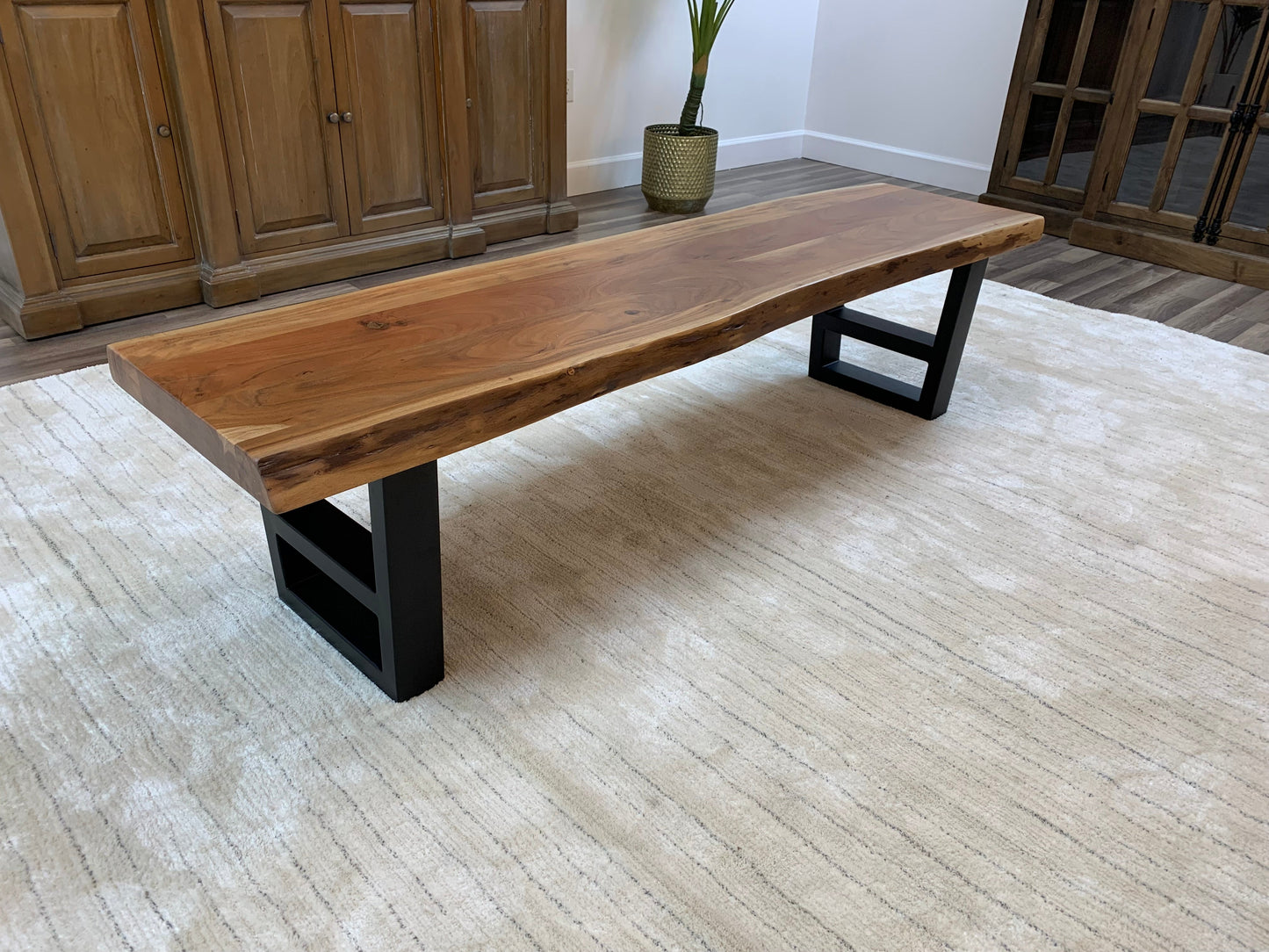 Malcolm 60" Acacia Live Edge Dining Bench - Natural + Gray