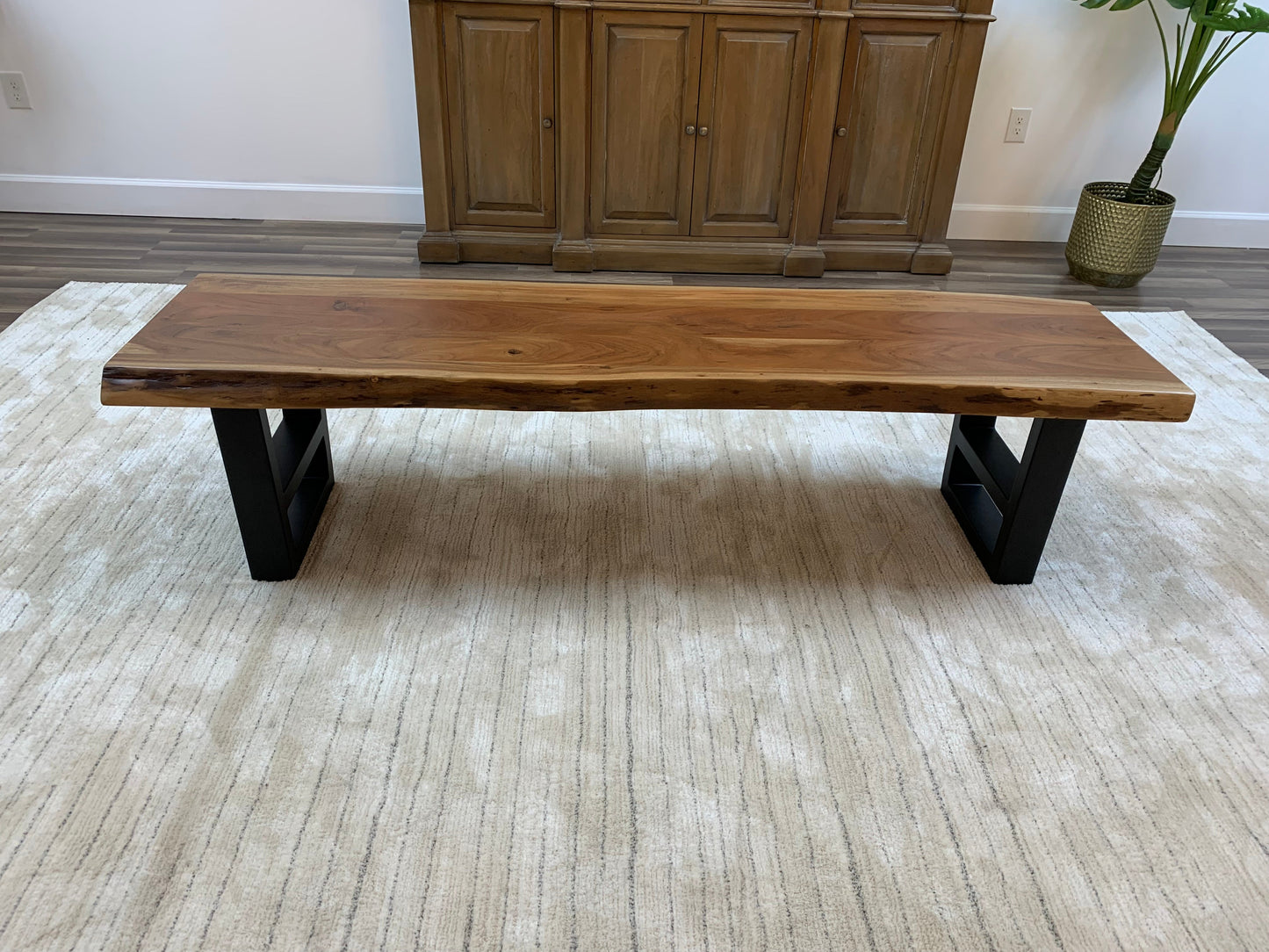 Malcolm 60" Acacia Live Edge Dining Bench - Natural + Gray