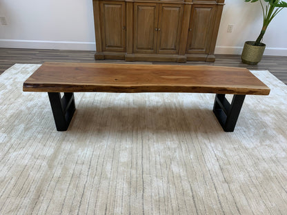 Malcolm 60" Acacia Live Edge Dining Bench - Natural + Gray