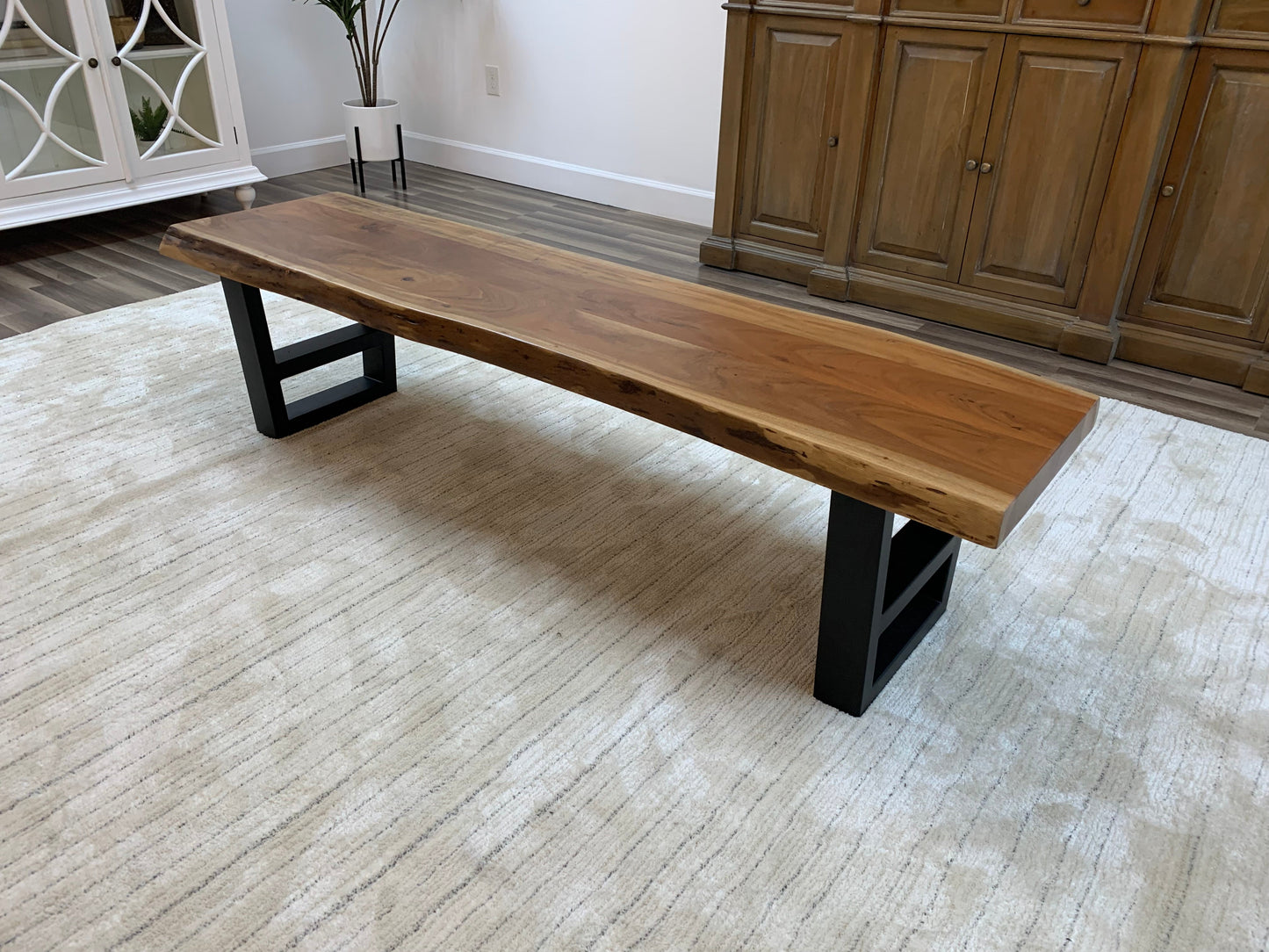 Malcolm 60" Acacia Live Edge Dining Bench - Natural + Gray