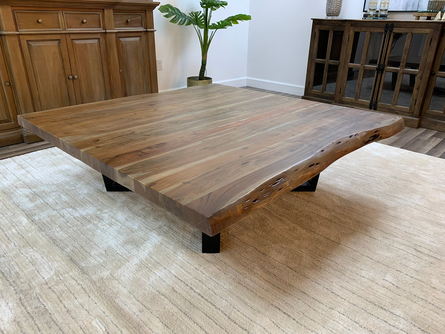 Malcolm Acacia 60" Square Live Edge Coffee Table - Natural + Gray