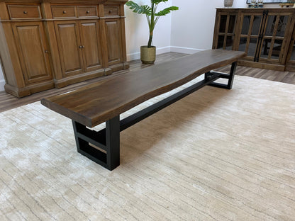 Malcolm 96" Acacia Live Edge Dining Bench - Natural + Black