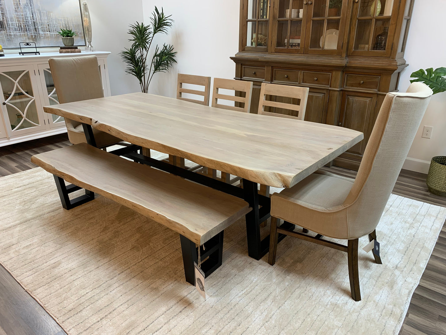 Malcolm Acacia 96" Live Edge Dining Table - New White Wash