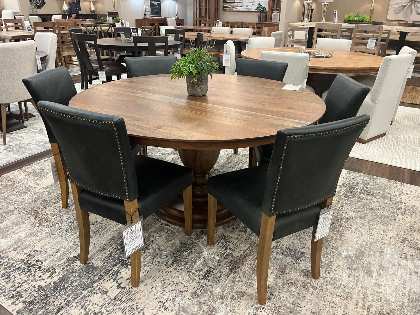 Clancy 60" Acacia Round Pedestal Dining Table - Natural + Gray