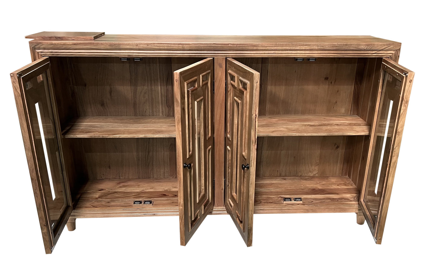Dominic 71" Acacia 4 Door Glass Front Sideboard - Natural