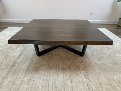 Malcolm Acacia 60" Square Live Edge Coffee Table - Natural + Smoke