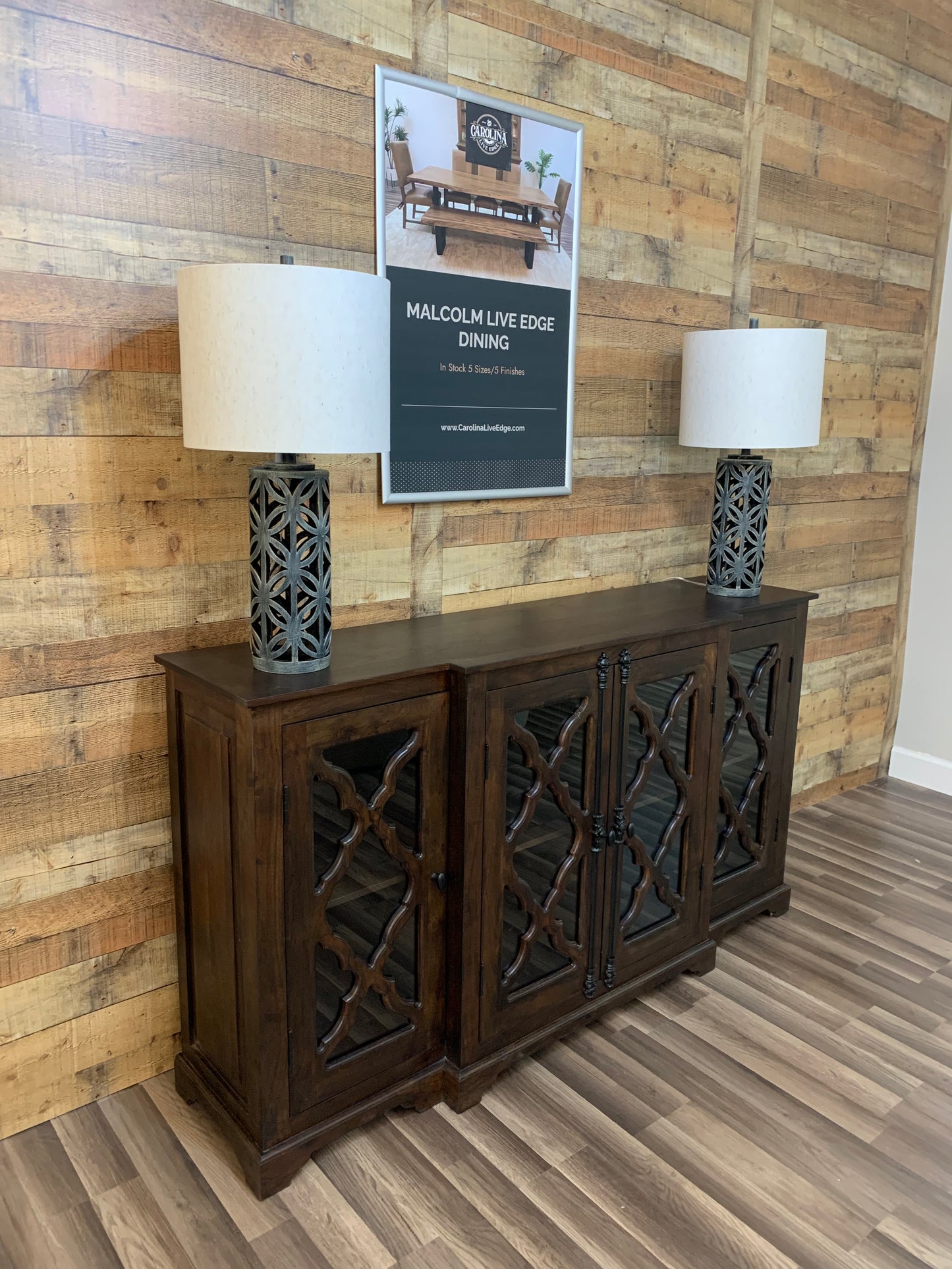 Charlene 72" Acacia 4 Door Breakfront Sideboard - Natural + Black